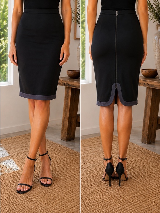 Bar III Dresses & Skirts - Bar III Black Pencil Skirt with Gray Contrast Hem